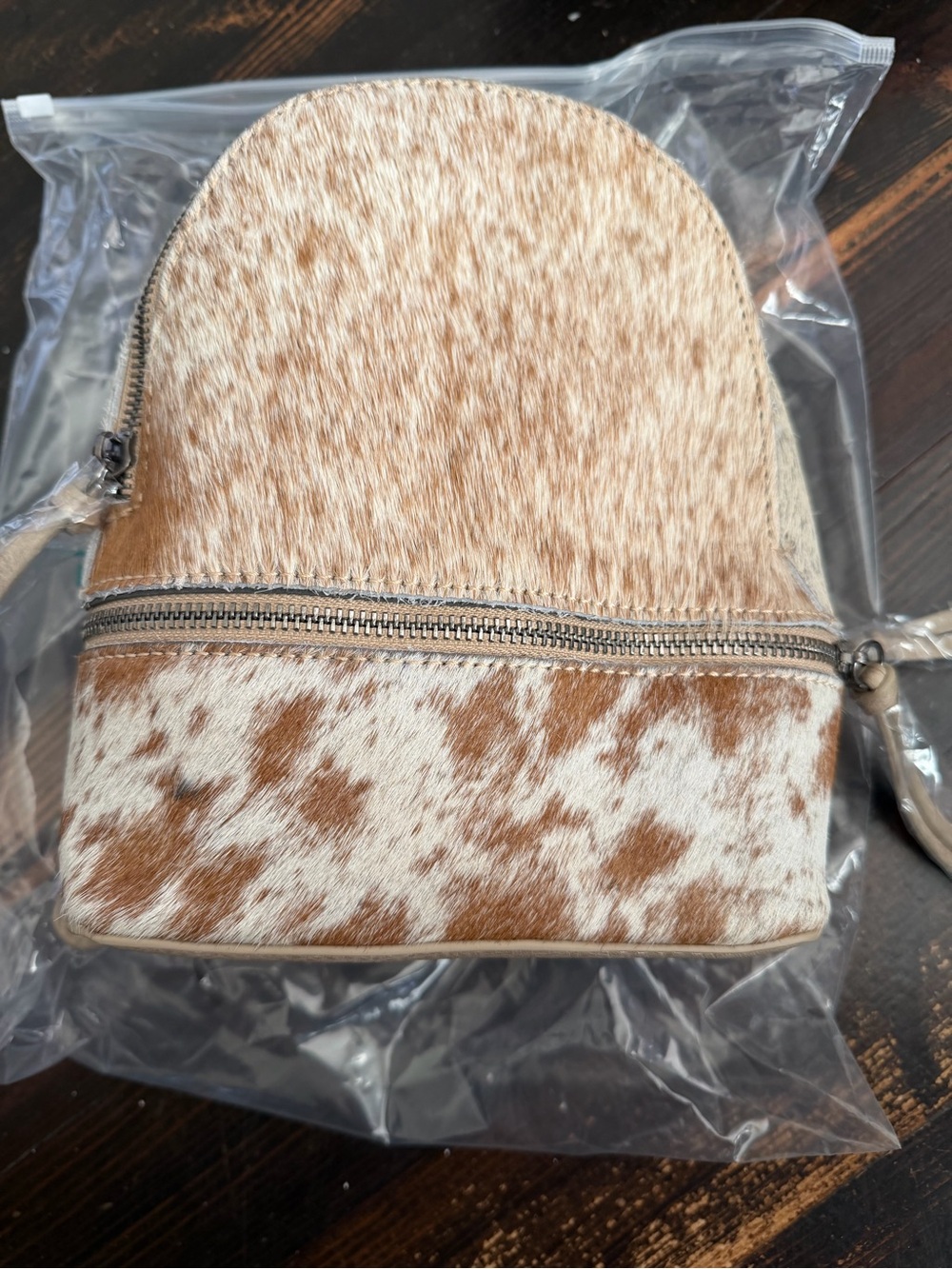 Trinity Ranch Brown and White Cowhide Zip Pouch